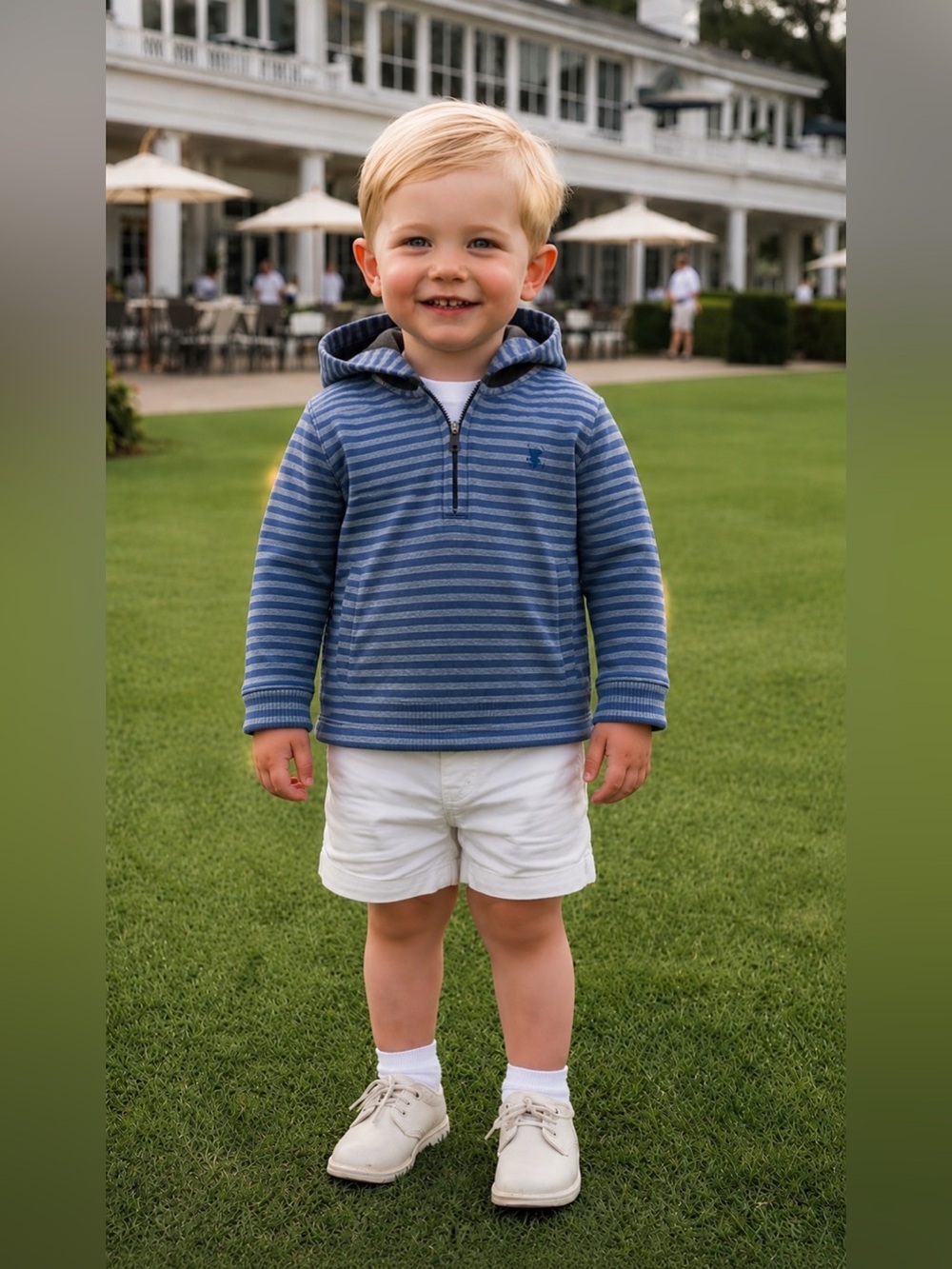 Burberry Kids Blue Striped Hooded Quarter-Zip Pullover Popover Sweater